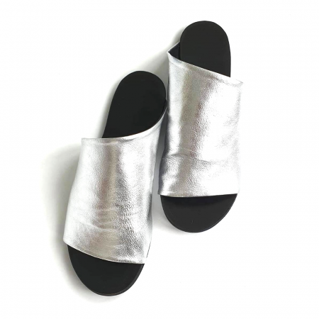 Papuci dama din piele naturala argintie Lexi [2]
