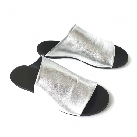 Papuci dama din piele naturala argintie Lexi [0]