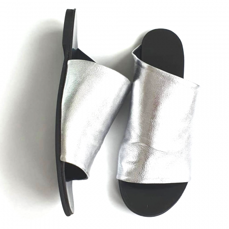 Papuci dama din piele naturala argintie Lexi [3]