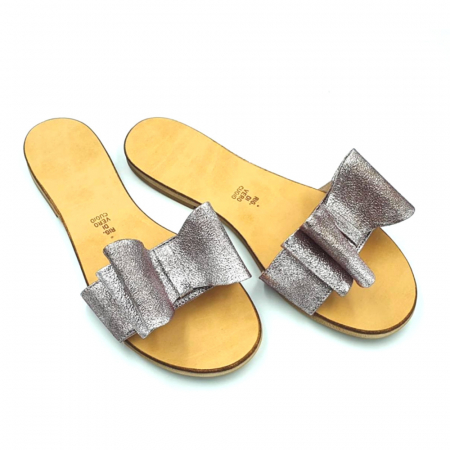 Sandale - Papuci de dama din piele cu funda dubla Copper