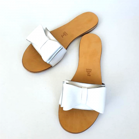 Papuci de dama din piele cu funda dubla White Miss [2]