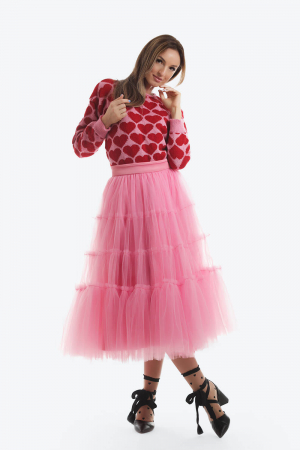 Pulover tricotat roz candy cu inimii rosii [2]
