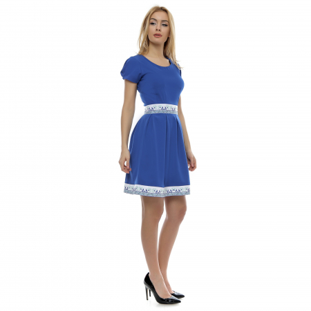 Rochie albastra cu insertie motive traditionale pe talie si poale RO178 [1]