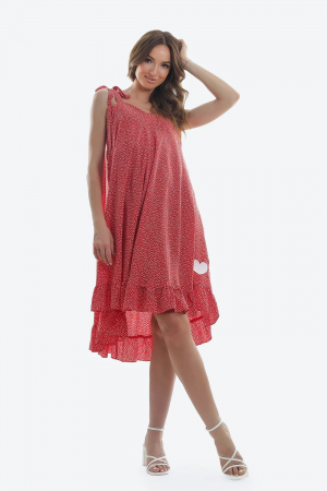 Rochii de zi - Rochie asimetrica ampla rosie cu buline mici si volan Crazy in Love