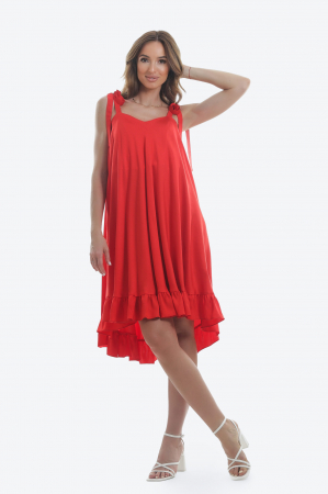 Rochii de zi - Rochie asimetrica ampla rosie cu volan Red Heart