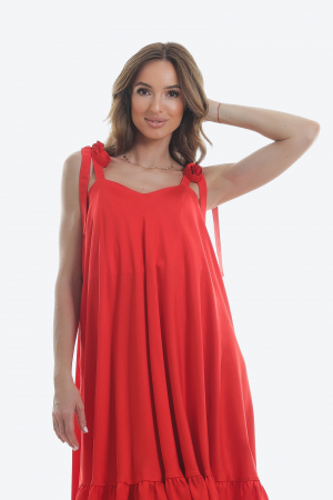 Rochie asimetrica ampla rosie cu volan Red Heart [3]