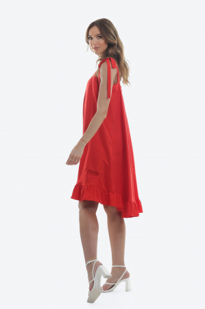 Rochie asimetrica ampla rosie cu volan Red Heart [2]