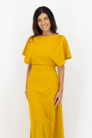 Rochie eleganta midi galbena, cu spatele gol si maneci cazute Diva [0]