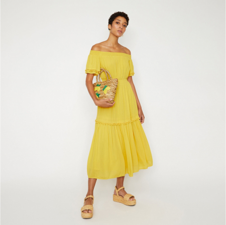 Rochie galbena cu umerii goi accesorizata cu ciucuri [0]