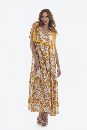Rochii de zi - Rochie lunga din viscoza cu imprimeu vegetal galben Capri