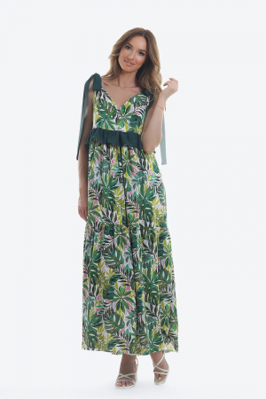 Rochii de zi - Rochie lunga din viscoza cu imprimeu vegetal verde Bali
