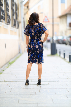 Rochie eleganta, din dantela brodata cu motive florale, Maso [3]