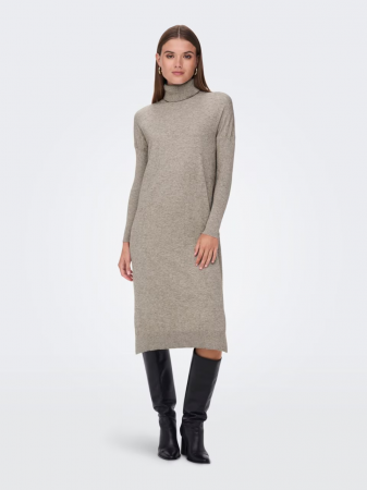 EDITIE LIMITATĂ - Rochie midi bej din tricot cu maneci lungi Leva