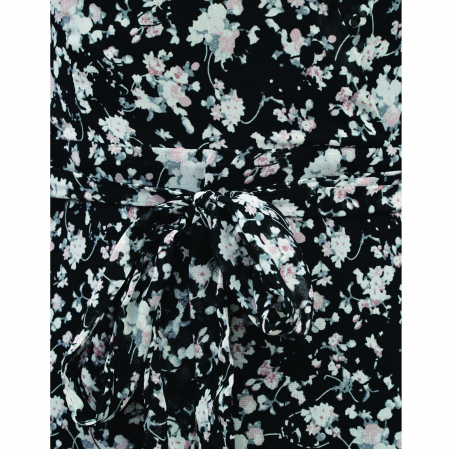 Rochie midi din voal cu flori mici negru cu alb [4]