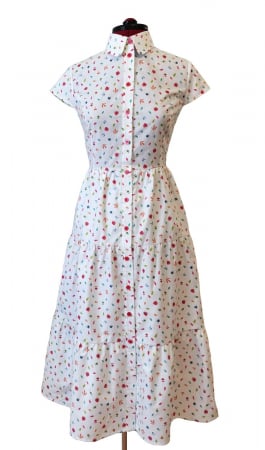 Rochie midi tip camasa, cu maneca scurta, alba cu floricele [1]
