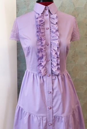 Rochie midi tp camasa, cu maneca scurta din dantela [4]