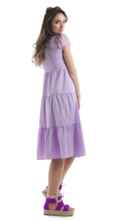 Rochie midi tp camasa, cu maneca scurta din dantela [1]