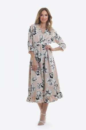 Rochii de zi - Rochie midi trapez cu imprimeu floral si volan