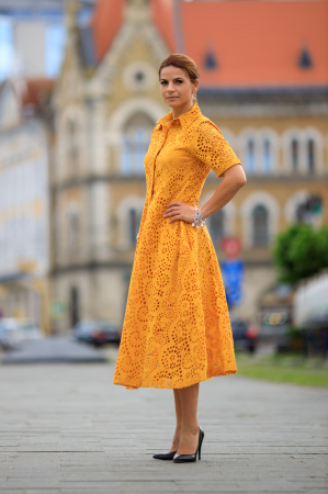 Rochie maxi tip camasa din bumbac perforat Livia [2]