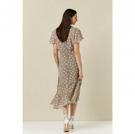 Rochie petrecuta din voal beige cu buline albe [2]