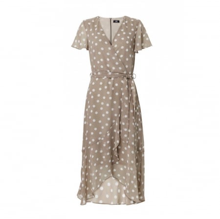 Rochie petrecuta din voal beige cu buline albe [1]