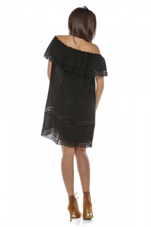 Rochie scurta neagra din panza topita Alba [1]