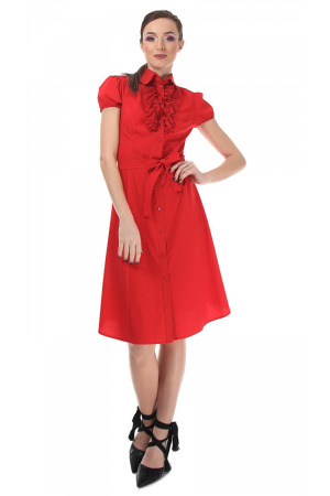 Rochii office - Rochie rosie tip camasa, cu maneca scurta