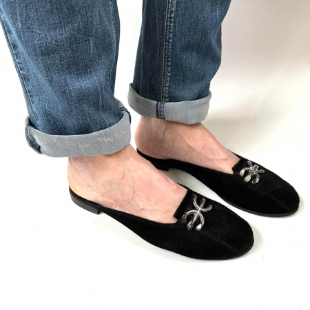 Saboti dama din piele naturala cu accesoriu metalic Fly Black, 38 [2]
