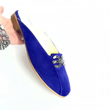 Saboti dama din piele naturala cu accesoriu metalic Fly Blue [2]