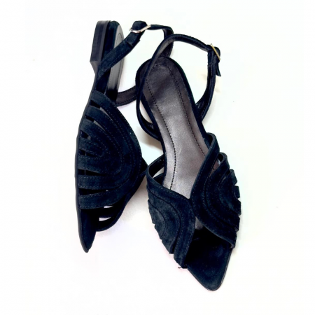 Sandale din piele intoarsa cu bareta la spate Ruby Black [2]