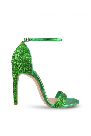 Pantofi Mihai Albu - Sandale Mihai Albu din piele Emerald Green Glitter