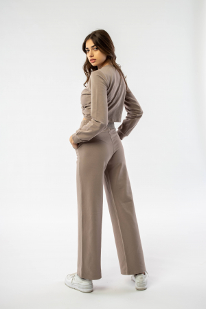 Set sport cu pantaloni si bluza din bumbac bej Upway [3]