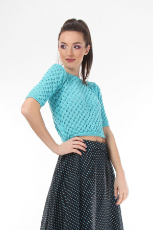 Top dama tricotat turcoaz si maneci trei sferturi [0]