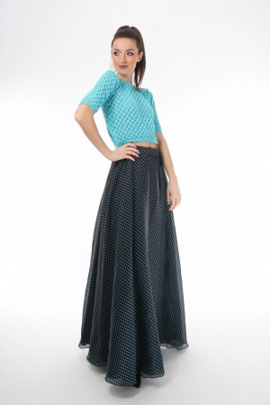 Top dama tricotat turcoaz si maneci trei sferturi [1]