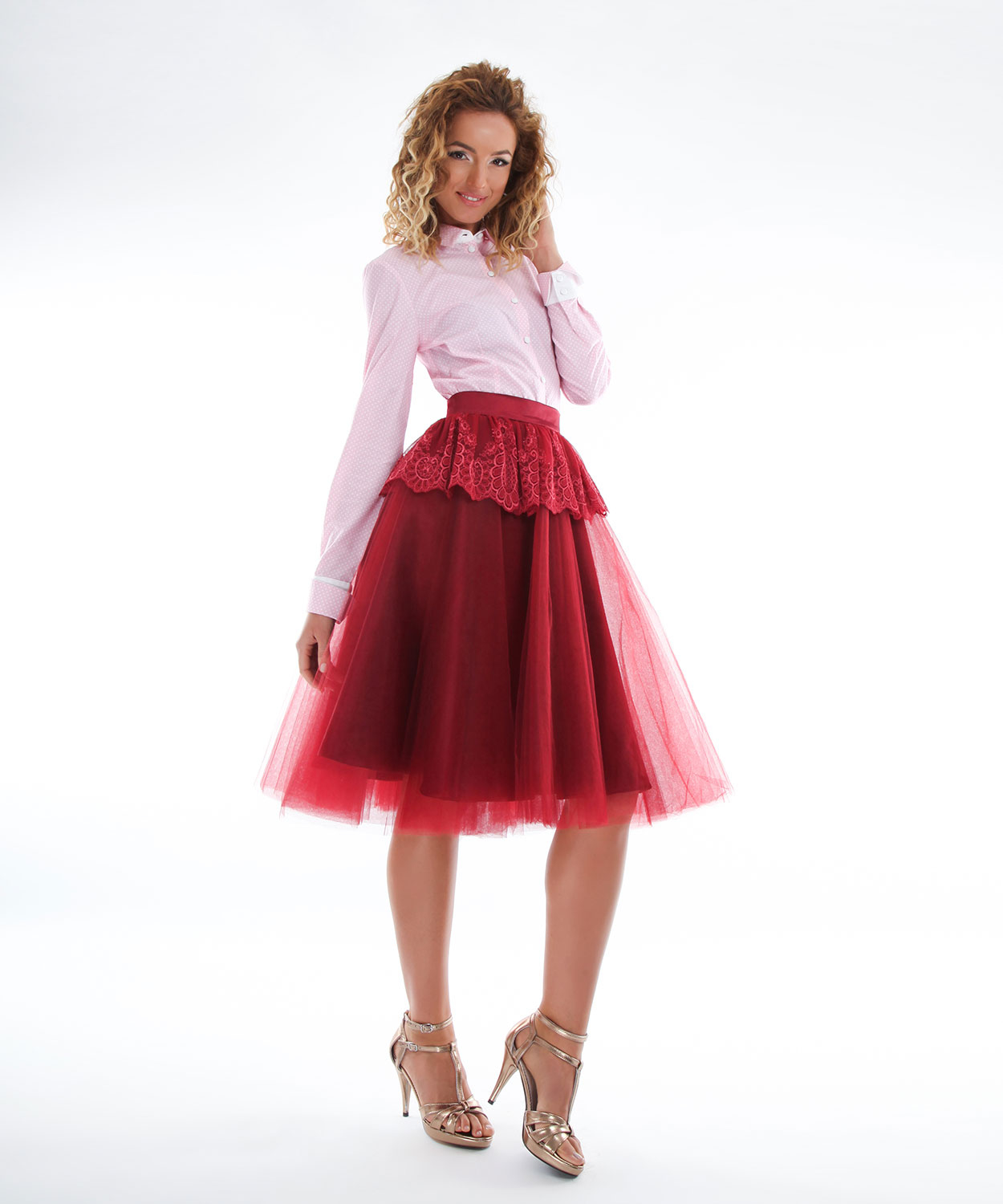 Fusta din tulle midi bordo 36, grena