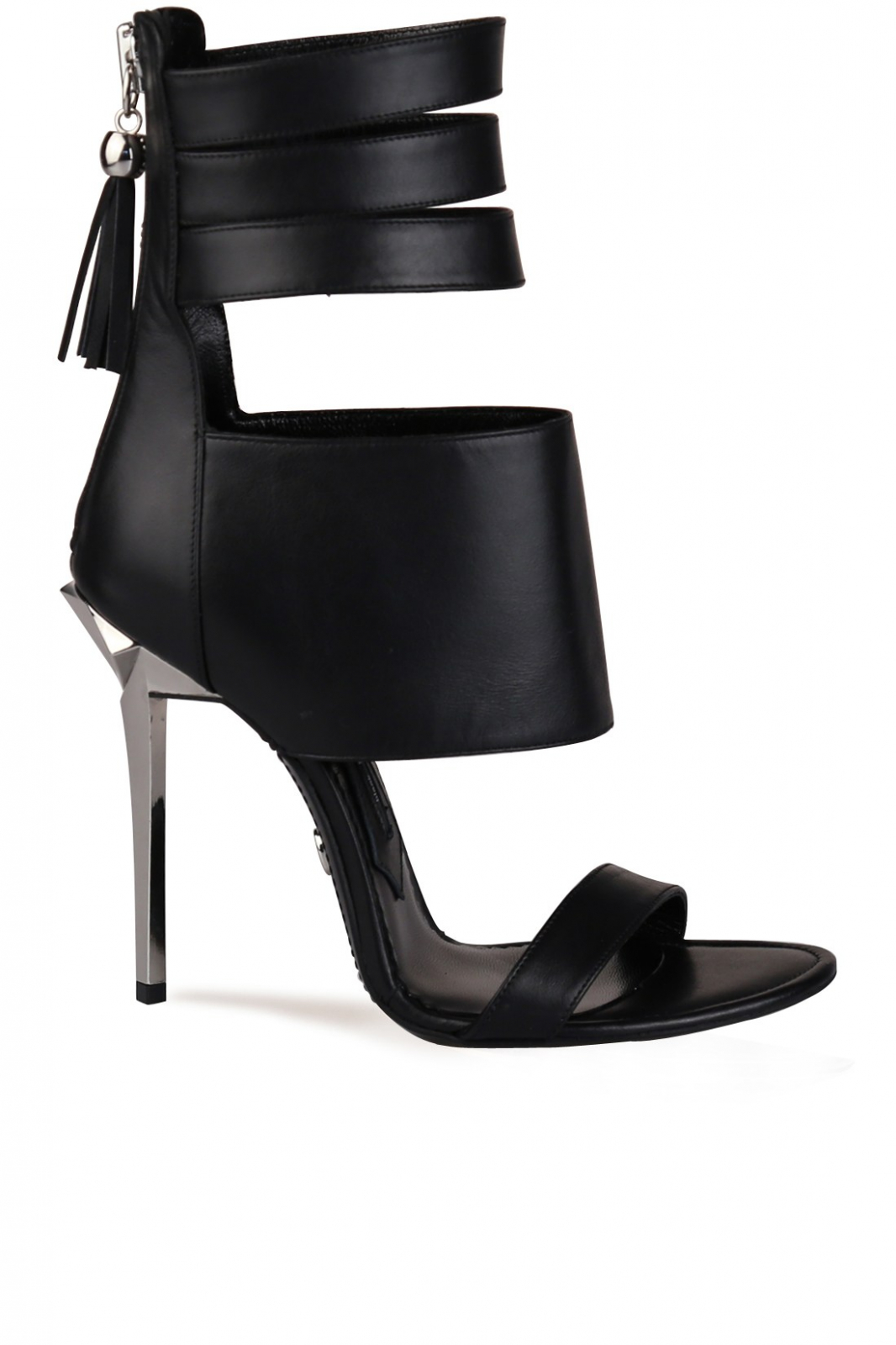 Sandale Mihai Albu din piele cu fermoar decorativ Stealth 39, negru