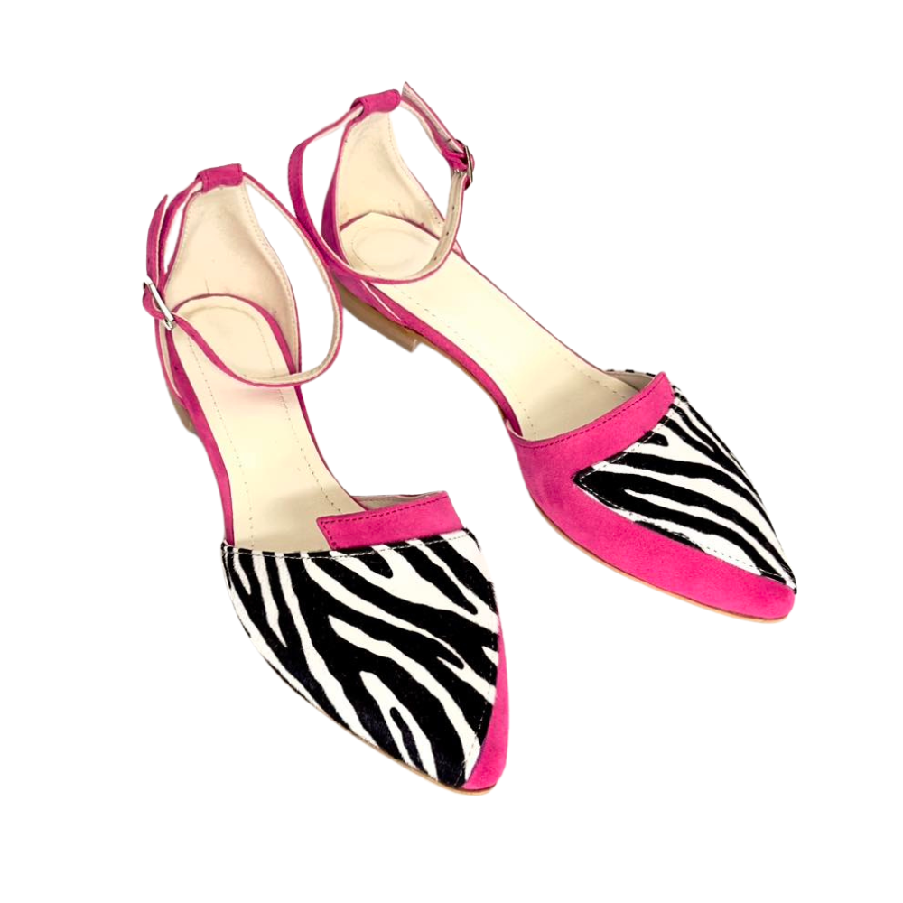 Balerini decupati din piele intoarsa cu insertie animal print Lola Fucsia, 38 38, fuchsia