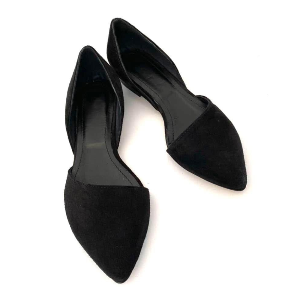 Balerini decupati din piele naturala Black Ambra, 37 37, negru