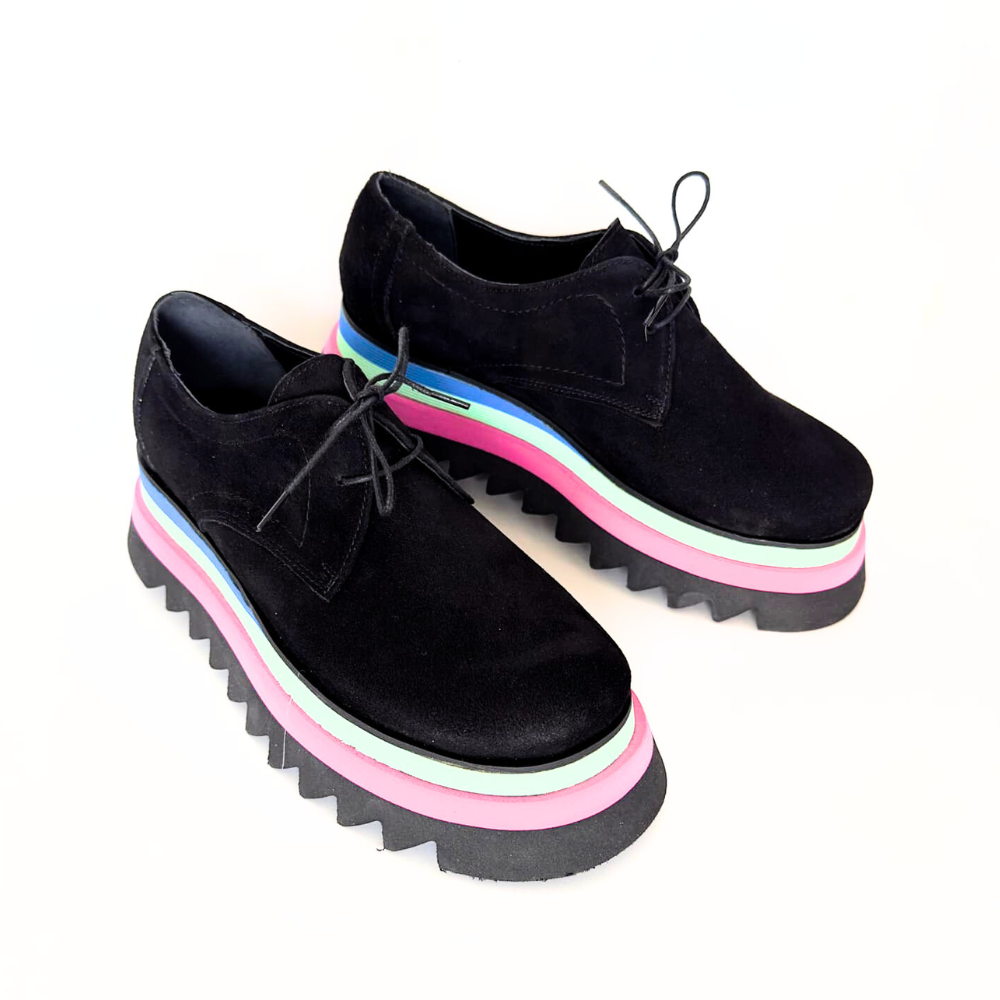 Pantofi dama din piele naturala cu platforma colorata Dany Black 38, negru