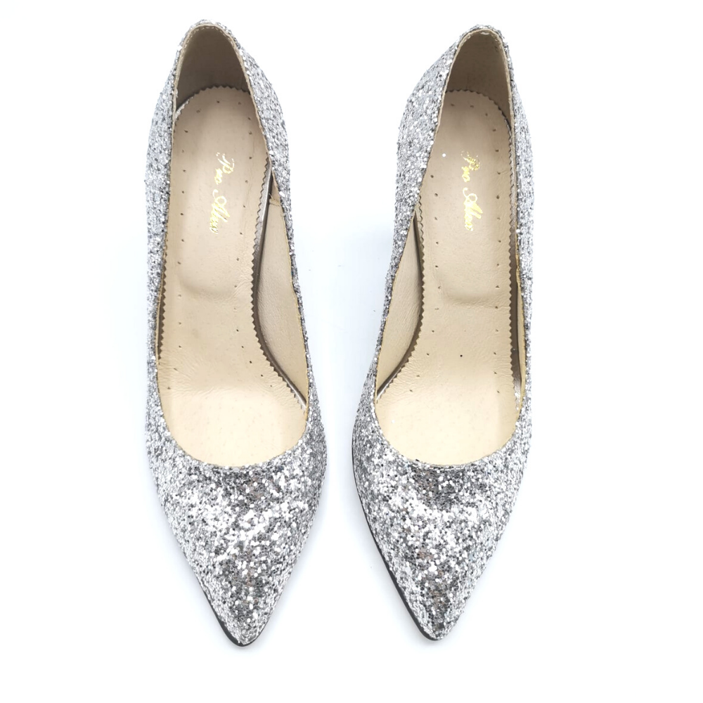 density Inhale Groping Pantofi stiletto din glitter argintiu Silver Glam