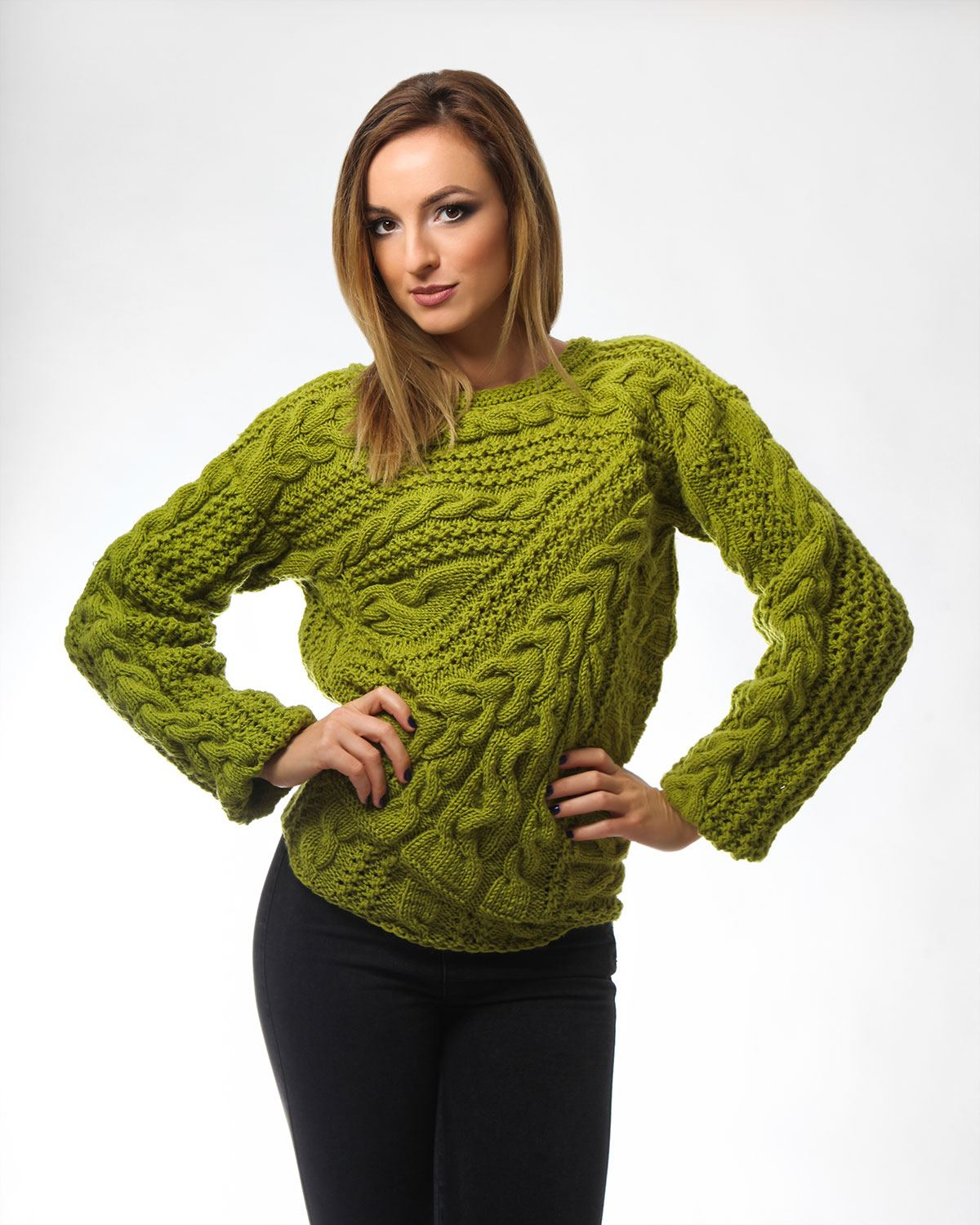 Pulover tricotat manual Pistachio L, verde