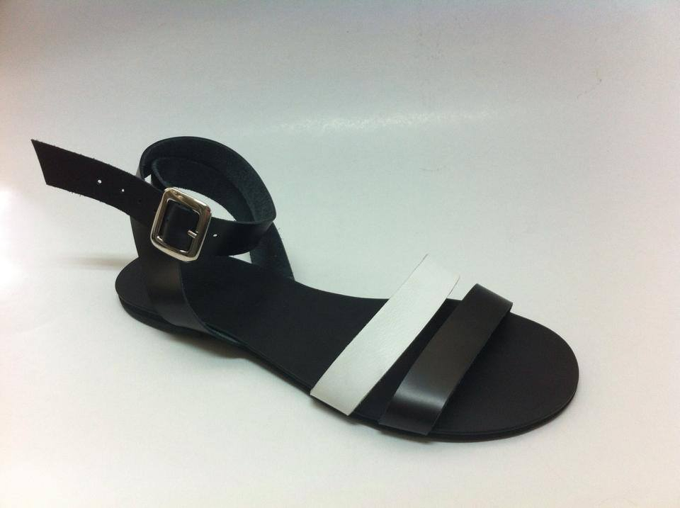 Sandale de dama din piele double stripe BlackWhite 41, alb/negru