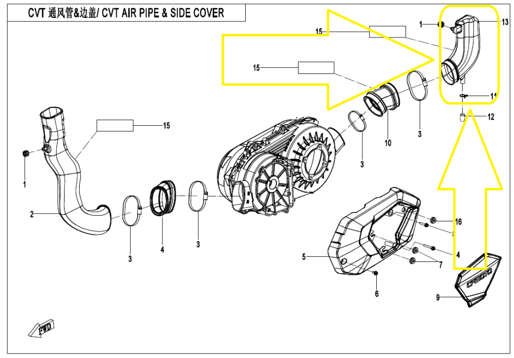 TUBULATURA RACIRE SPATE CVT CFMOTO CFORCE 600-625 2020-2026 [3]