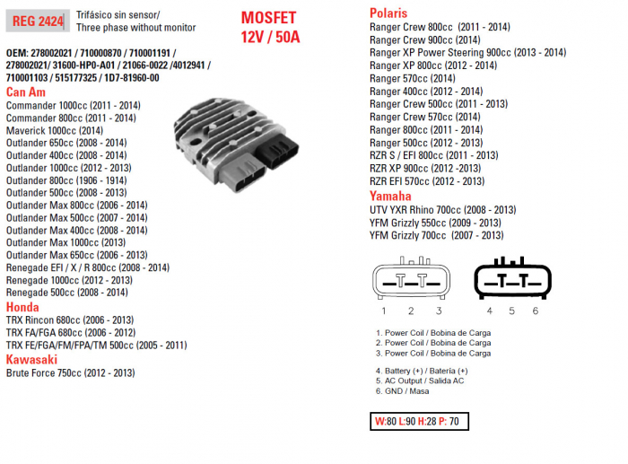 RELEU INCARCARE CAN-AM 400/500/650/800/1000, HONDA TRX500 / 650/680, KAWASAKI KVF750 12-13, POLARIS 400/500/550/570/800/9050/9050A) (MOSFET) [3]