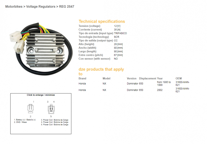 RELEU INCARCARE HONDA NX650 DOMINATOR '95-'99, '02 [2]
