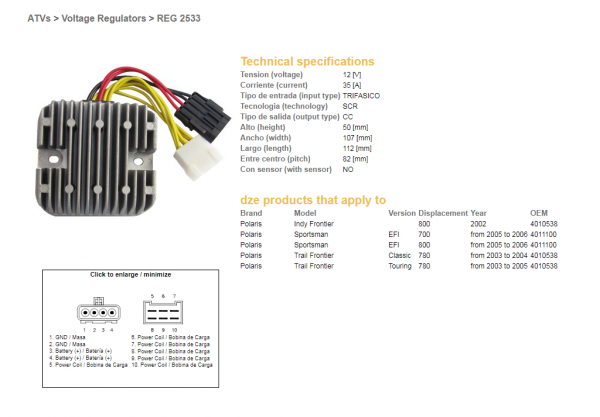 RELEU INCARCARE / REGULATOR DE TENSIUNE DZE POLARIS SPORTSMAN EFI 700/800 '05 -'06 (4011100, 4010538) (12V / 35A) [1]