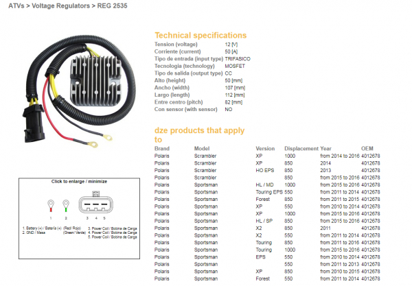 RELEU INCARCARE / REGULATOR DE TENSIUNE DZE POLARIS SPORTSMAN 550  850 , 1000 , SCRAMBLER 550/850/1000 (4012678), MOSFET - 50A [2]