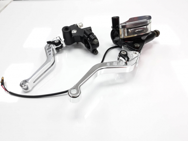 SET Manete moto universale ambreiaj cablu si frana hidraulica argintiu [2]