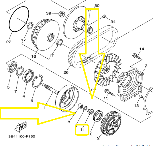PIULITA AMBREIAJ ( AX AMBIELAJ) YAMAHA GRIZZLY 350,450,600,660 2007-2023  / BRUIN 350,400 / KODIAK 450 M22x1 [2]