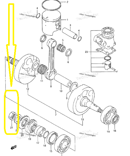 PIULITA AMBIELAJ SUZUKI GN125 / RM125 / RM250 / RM80 / DR125 / DR-Z 125 1984-2024 [2]